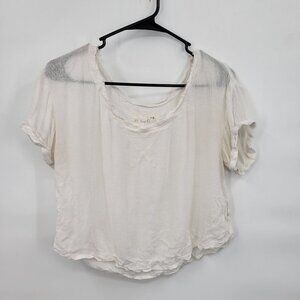 We The Free Burn Out Tee Shortsleeve Crop Top Oversize Sheer XS Womens White